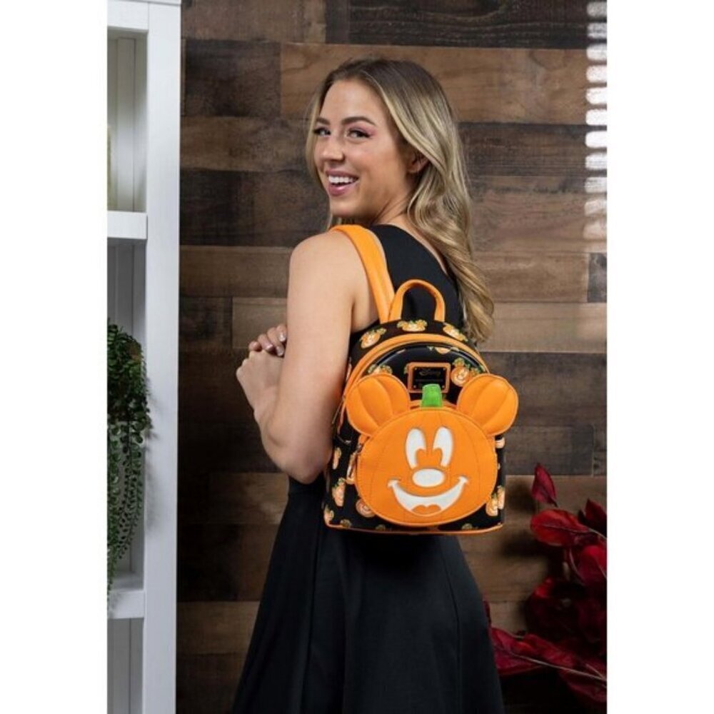 🆕Womens Loungefly Disney Mickey-O-Lantern Double Strap Shoulder Bag Purse - Picture 5 of 7